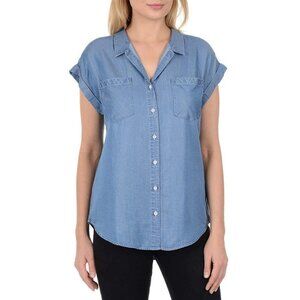 JACH'S GIRLFRIEND Quinn Chambray Denim Shirt Cap Sleeve Tencel Lyocell Women L
